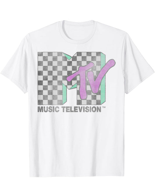 MTV Checkered Distressed Retro Logo Short Sleeve T-Shirt